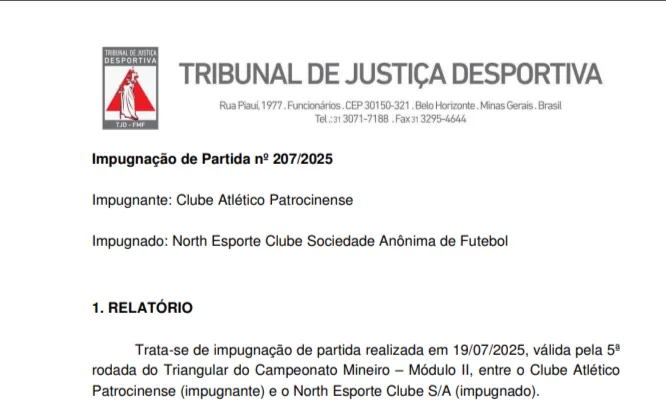 TJD-MG acata recurso do Patrocinense e suspende homologação de resultado contra o North
